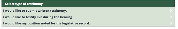 Select Type of Testimony graphic