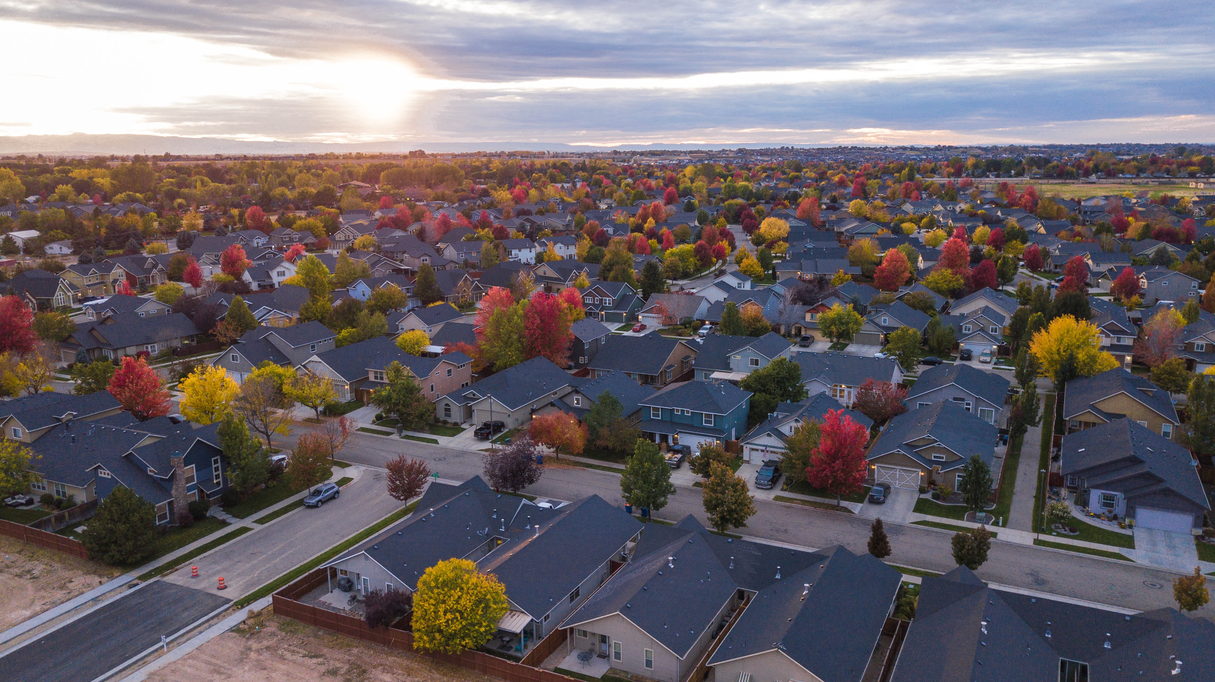 Bird's eye view of a neighborhood in fall